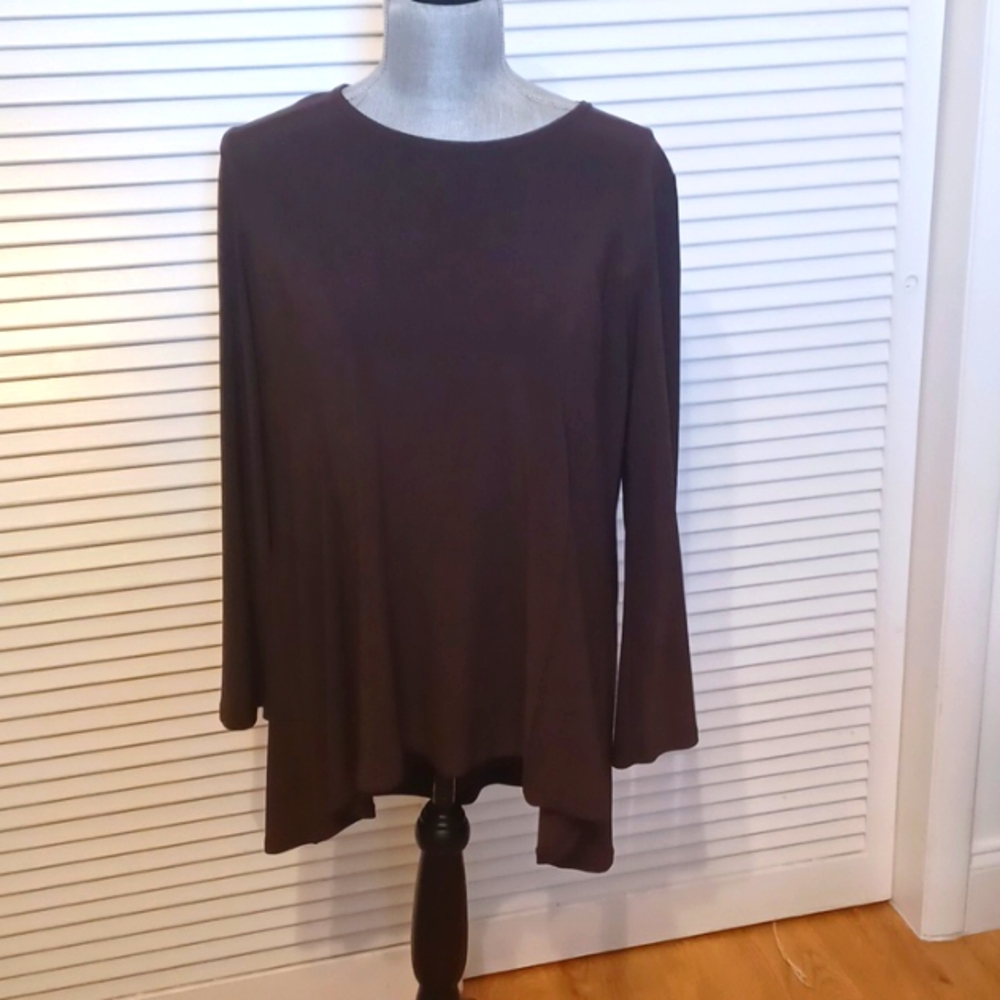 Marc Anthony L Top Hi-low Scoop Neckkline Flared Sleeves Womens Polyester Brown